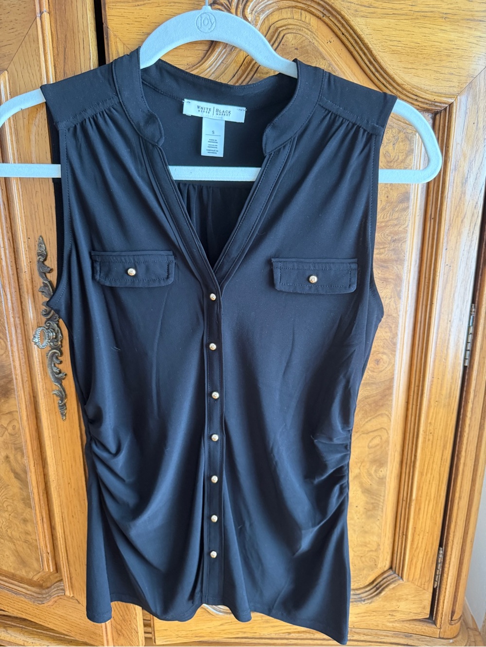 White House Black Market Black Sleeveless Gold-Button Blouse